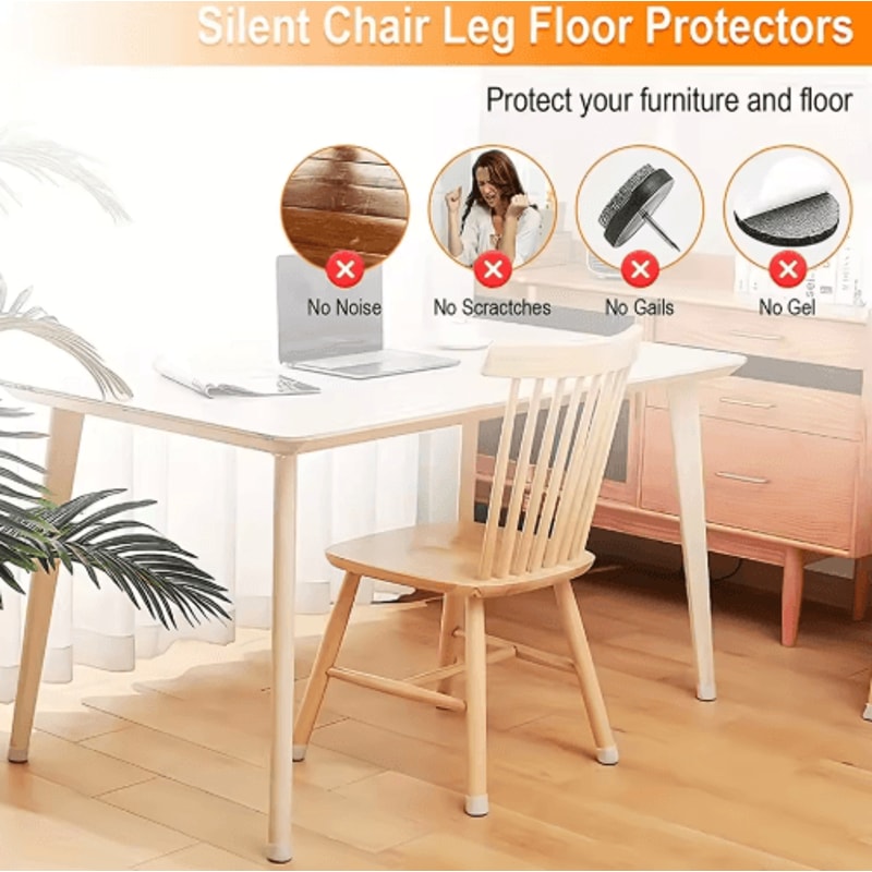 24 Piece Silicone Chair Leg Covers With Felt Pads Transparent Floor Protectors 0