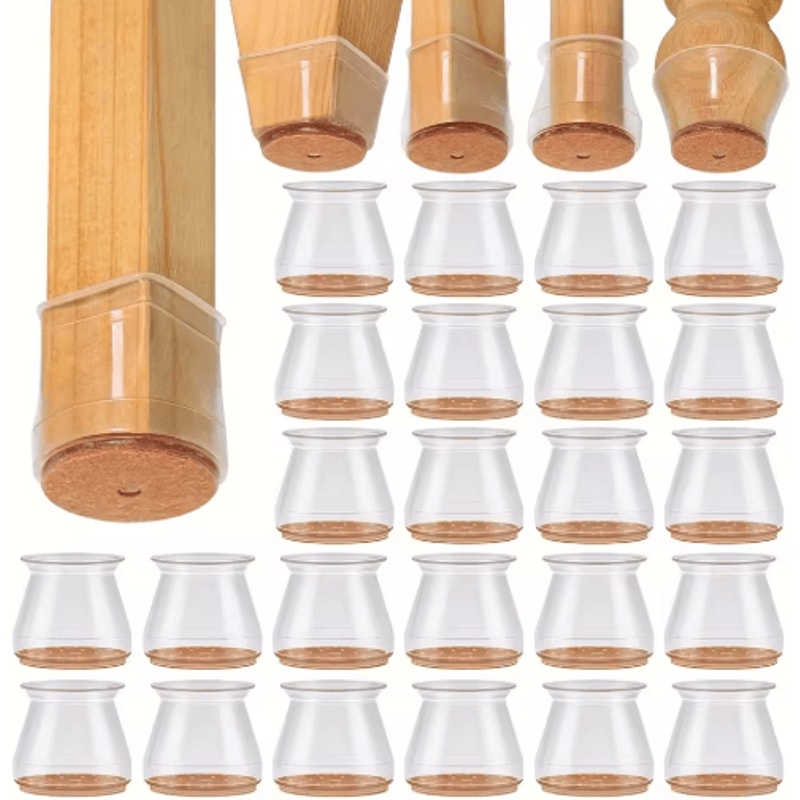 24 Piece Silicone Chair Leg Covers With Felt Pads Transparent Floor Protectors 8