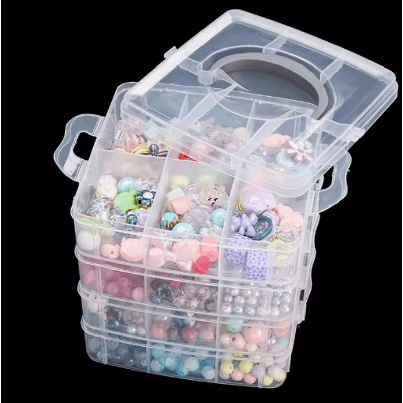 3 Tier Adjustable Bead Organizer Box Transparent Stackable Jewelry And Craft Storage 2