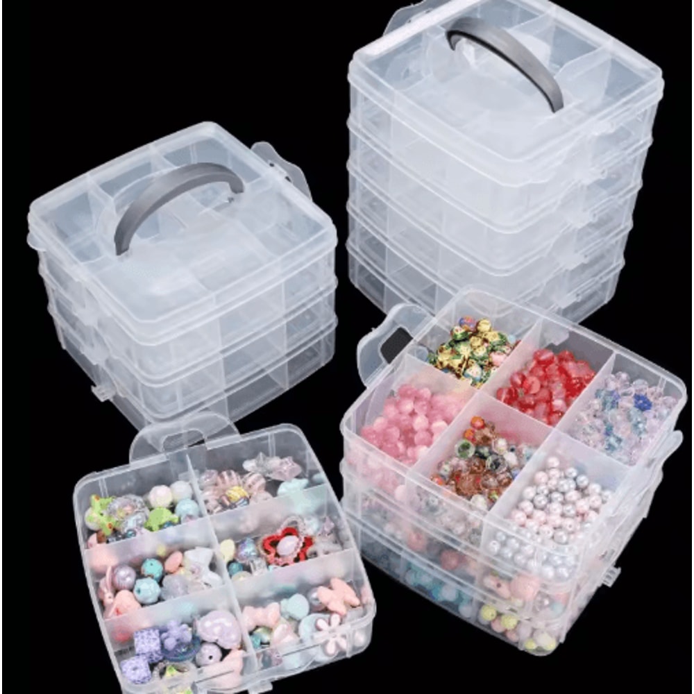 3 Tier Adjustable Bead Organizer Box Transparent Stackable Jewelry And Craft Storage 0