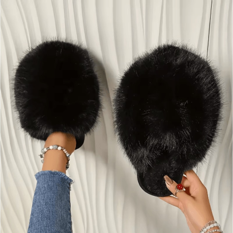 Womens Elegant Faux Fur Slippers Korean Style Warm Indoor Outdoor House Shoes 4
