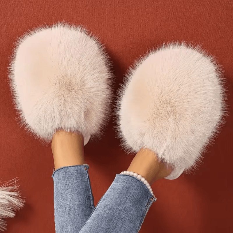 Womens Elegant Faux Fur Slippers Korean Style Warm Indoor Outdoor House Shoes 5