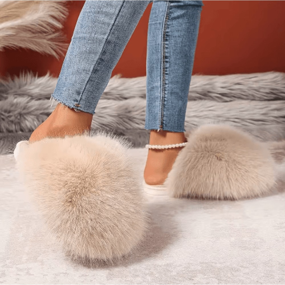 Womens Elegant Faux Fur Slippers Korean Style Warm Indoor Outdoor House Shoes 6