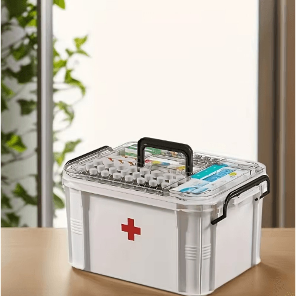 Double Layer Transparent Medicine Storage Box With Handle Clear PVC And Plastic Organizer 1