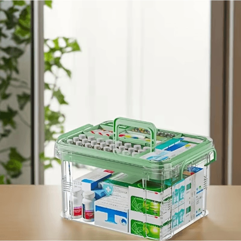 Double Layer Transparent Medicine Storage Box With Handle Clear PVC And Plastic Organizer 2