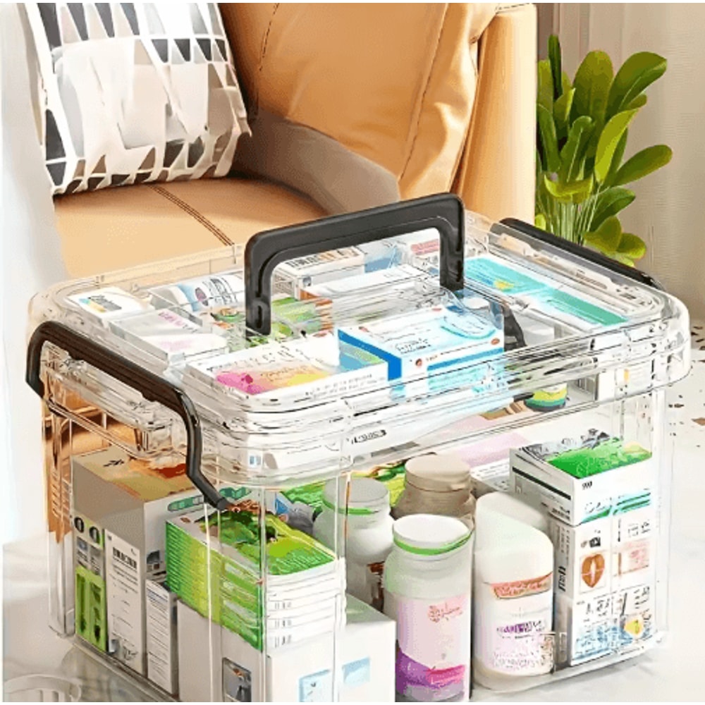 Double Layer Transparent Medicine Storage Box With Handle Clear PVC And Plastic Organizer 4