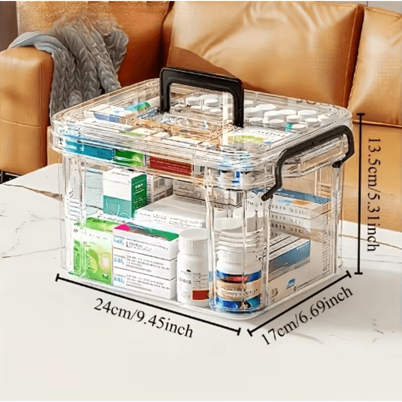 Double Layer Transparent Medicine Storage Box With Handle Clear PVC And Plastic Organizer 5