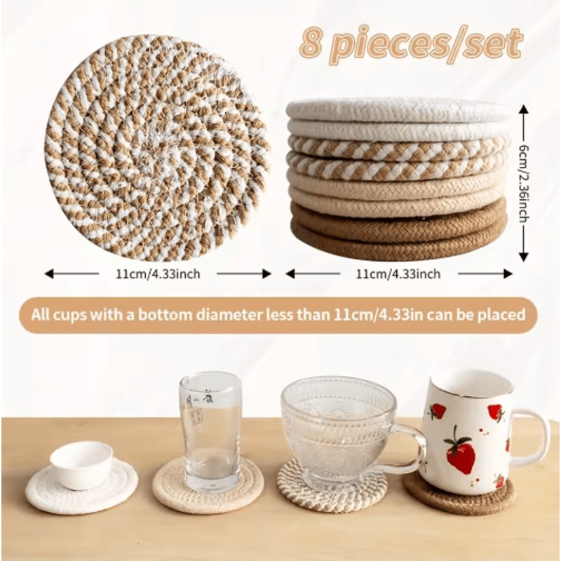Absorbent Coasters Set 8 Pcs Minimalist Brown Drink Mats For Home And Bar 5