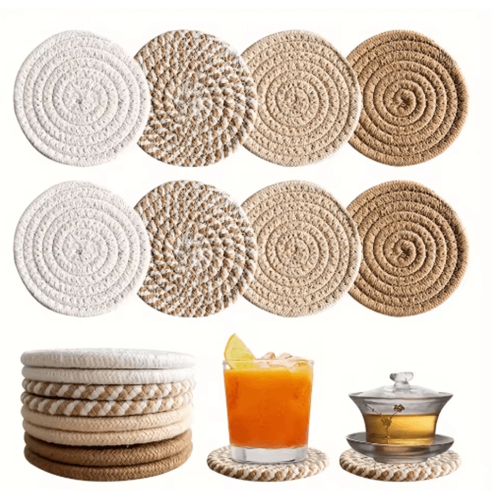 Absorbent Coasters Set 8 Pcs Minimalist Brown Drink Mats For Home And Bar 6