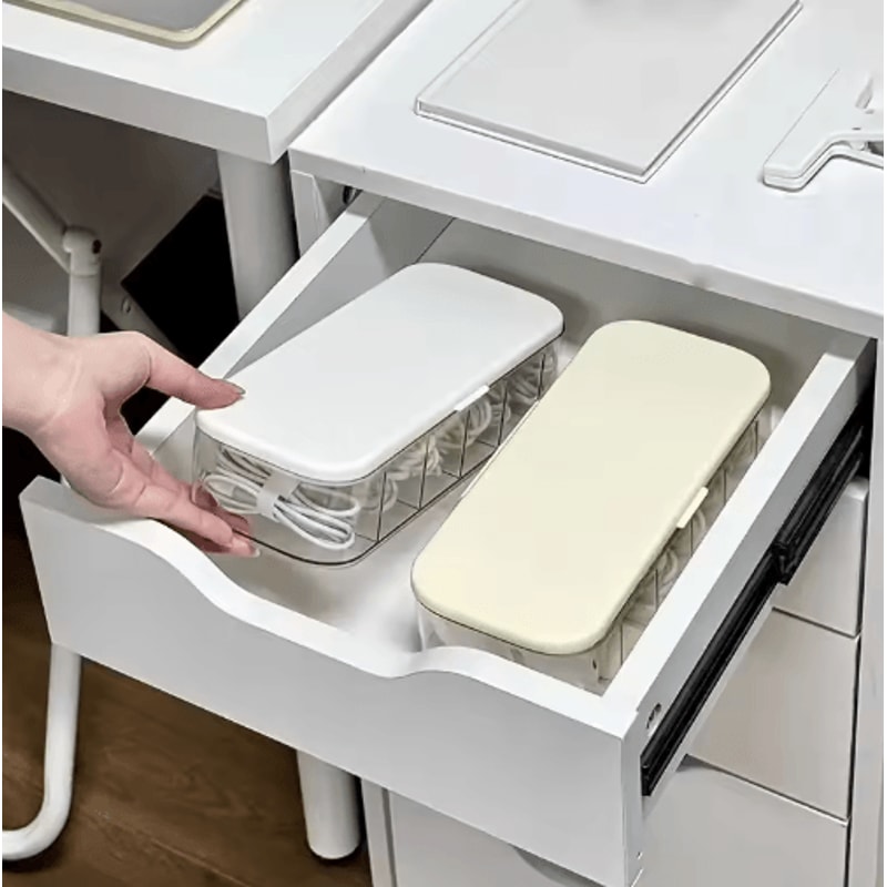 Double Layer Transparent Cable Organizer Box Compact Desktop Cord And Charger Storage 4