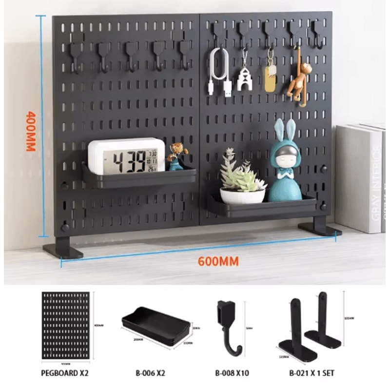 Standing Office Pegboard Storage No Drill Clip On Desktop Rack With DIY Accessories 26