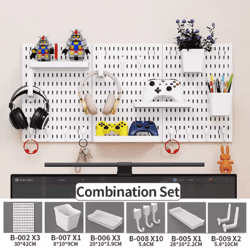 home storage pegboard gaming gear organizer and figurine display for study gaming rooms