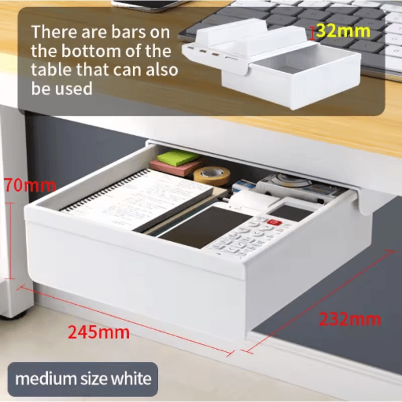 Self Adhesive Under Desk Drawer Drill Free Plastic Storage For Office And Home 2