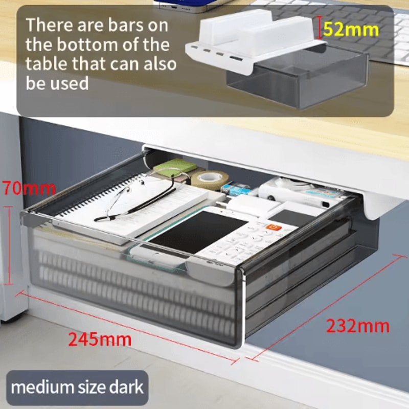 Self Adhesive Under Desk Drawer Drill Free Plastic Storage For Office And Home 3