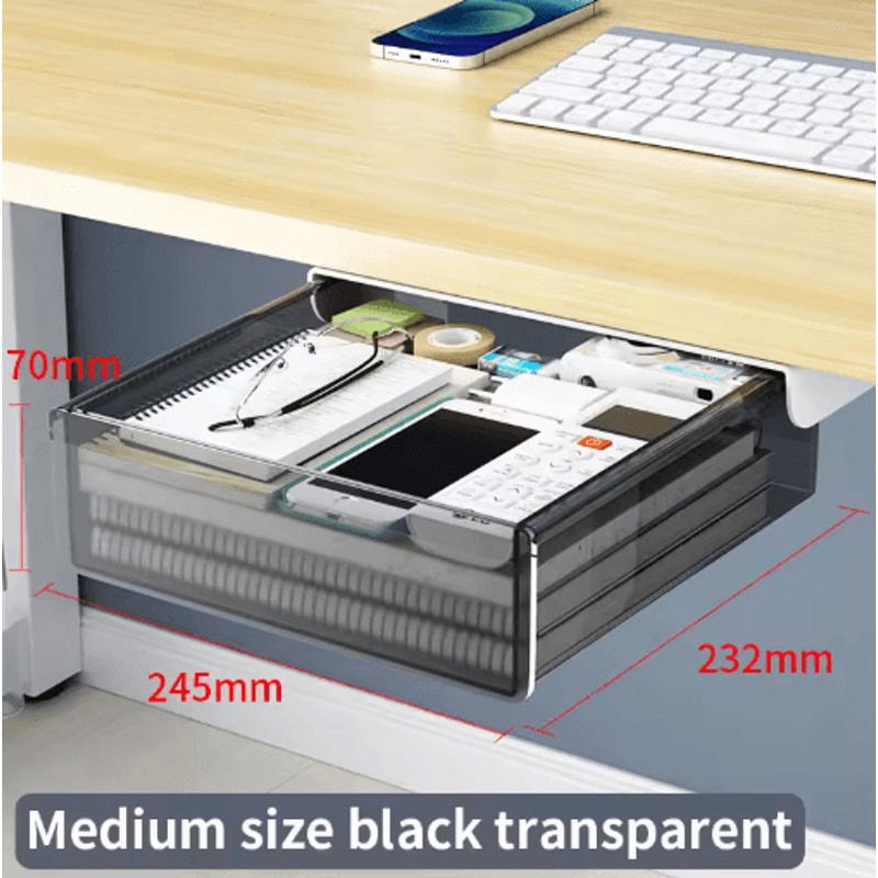 Self Adhesive Under Desk Drawer Drill Free Plastic Storage For Office And Home 9