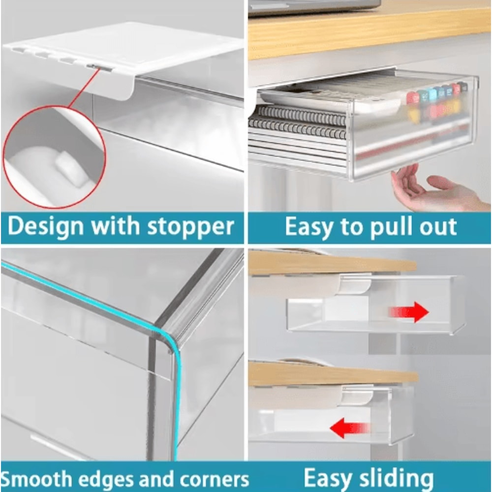 Self Adhesive Under Desk Drawer Drill Free Plastic Storage For Office And Home 18