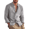 Mens Linen Long Sleeve Shirt Lightweight Stand Collar Casual Breathable Top 1