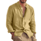 Mens Linen Long Sleeve Shirt Lightweight Stand Collar Casual Breathable Top 2