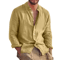 Mens Linen Long Sleeve Shirt Lightweight Stand Collar Casual Breathable Top 2