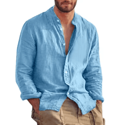 mens linen long sleeve shirt lightweight stand collar casual breathable top