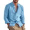Mens Linen Long Sleeve Shirt Lightweight Stand Collar Casual Breathable Top 0
