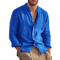 Mens Linen Long Sleeve Shirt Lightweight Stand Collar Casual Breathable Top 4