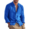 Mens Linen Long Sleeve Shirt Lightweight Stand Collar Casual Breathable Top 4