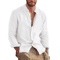 Mens Linen Long Sleeve Shirt Lightweight Stand Collar Casual Breathable Top 5
