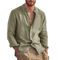 Mens Linen Long Sleeve Shirt Lightweight Stand Collar Casual Breathable Top 7