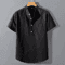 Mens Short Sleeve Stand Collar T Shirt Breathable Loose Cotton Summer Top With Pocket 4