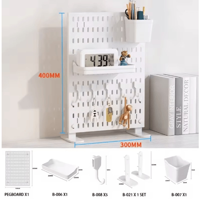 Desktop Pegboard Storage Kit Stand Up Clip On Panels For Home Office And Study Organization 5