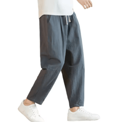 mens cotton linen casual pants breathable loose straight leg drawstring streetwear trousers
