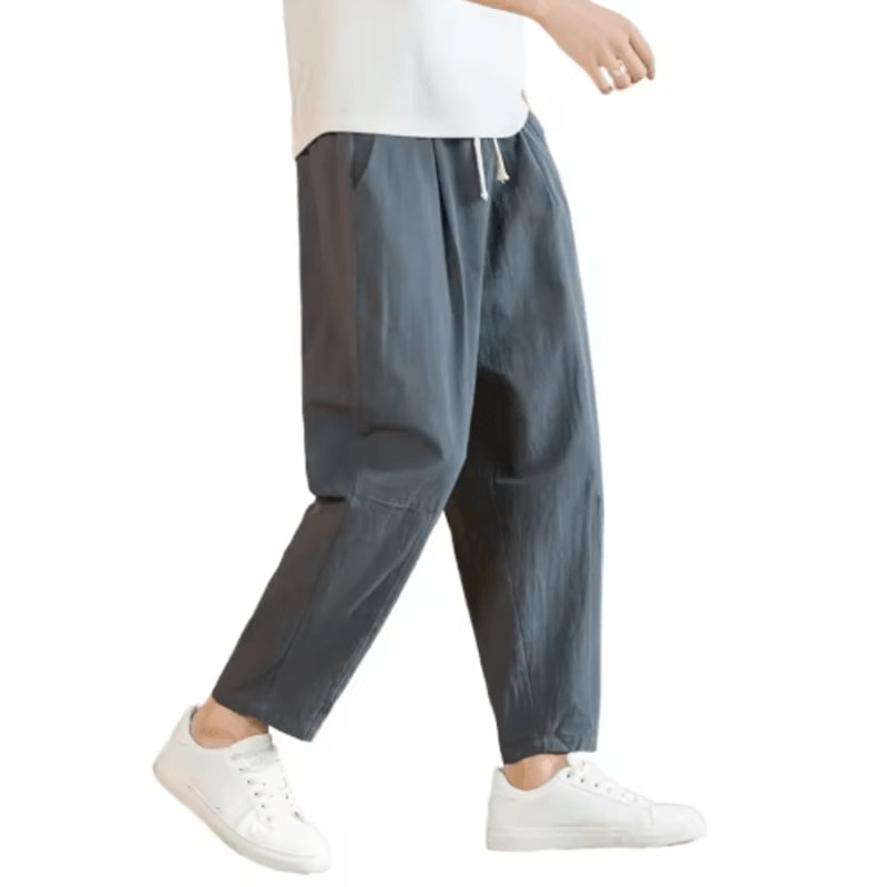 Mens Cotton Linen Casual Pants Breathable Loose Straight Leg Drawstring Streetwear Trousers 0