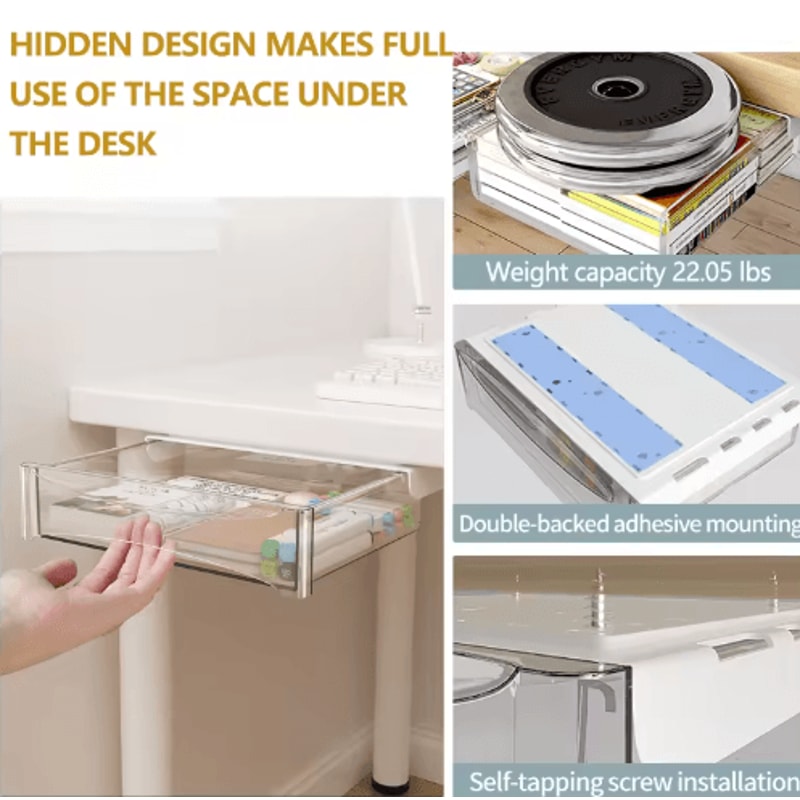 Hidden Under Desk Storage Drawer No Drill Stationery Organizer For Home And Office 19