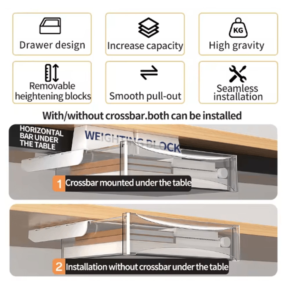 Hidden Under Desk Storage Drawer No Drill Stationery Organizer For Home And Office 21