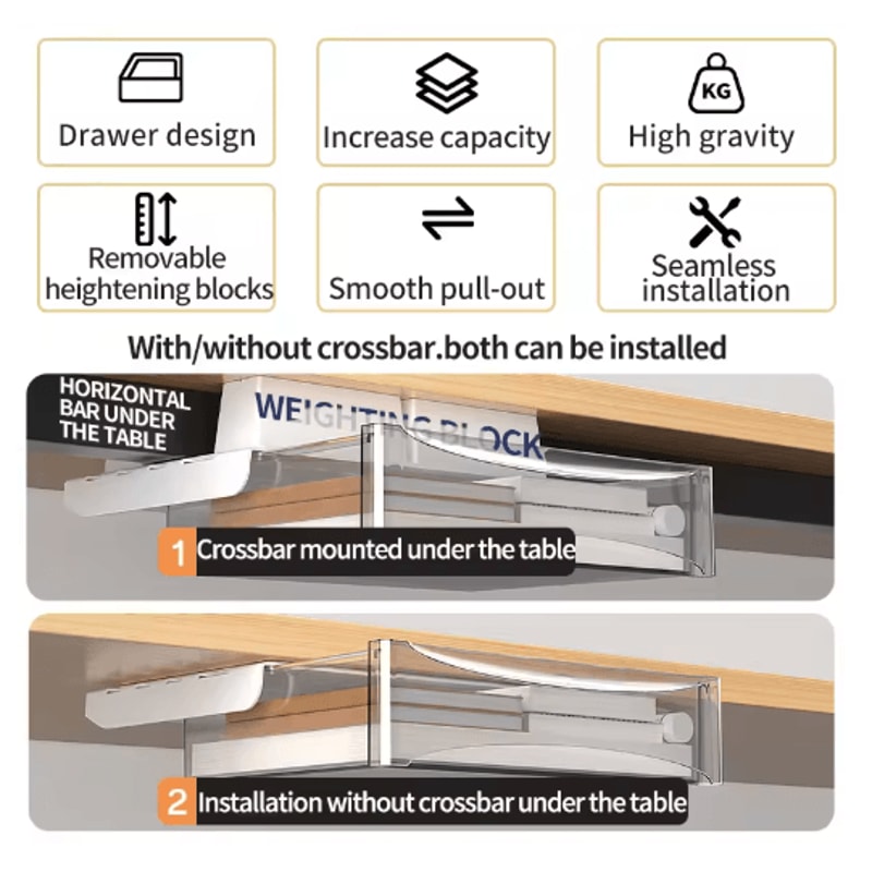 Hidden Under Desk Storage Drawer No Drill Stationery Organizer For Home And Office 21