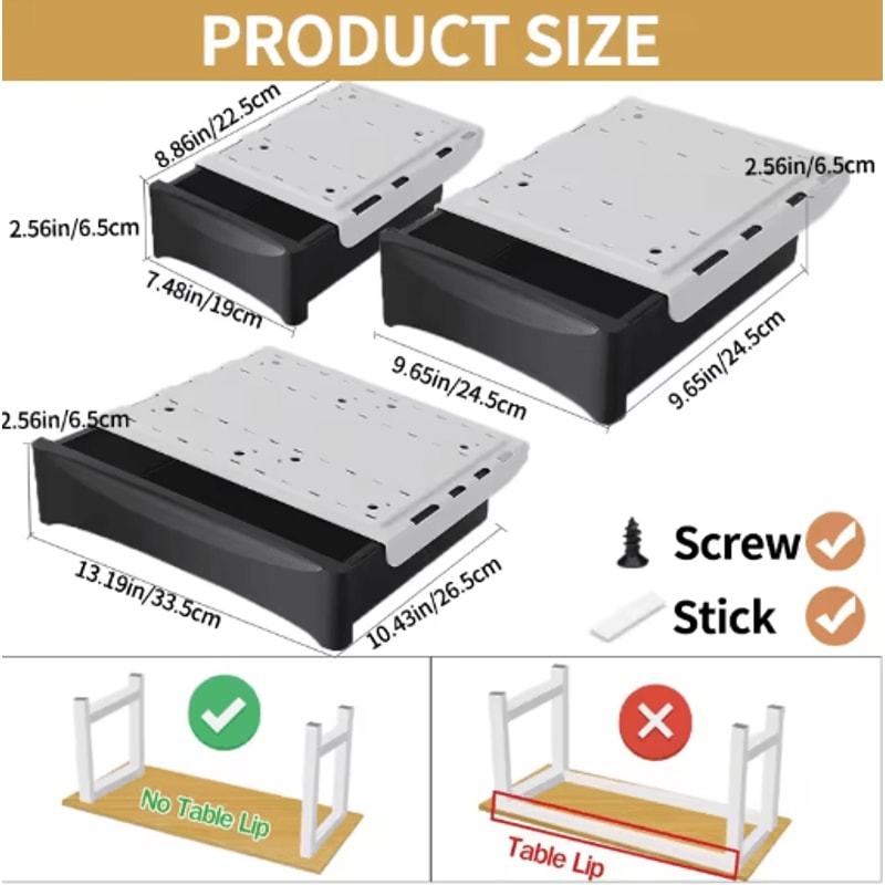 Hidden Under Desk Storage Drawer No Drill Stationery Organizer For Home And Office 22