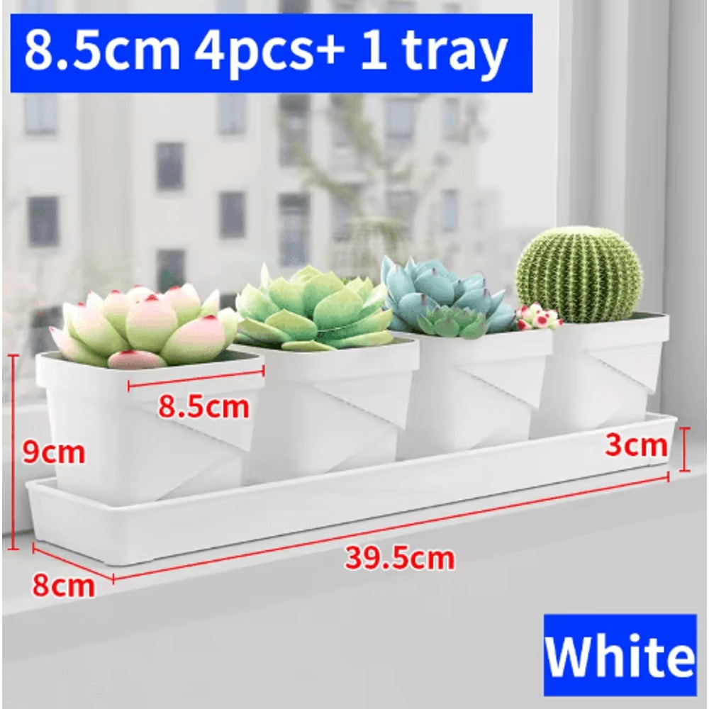 Square Ventilated Plastic Flower Pot Succulent Planter With Thick Drainage Tray 3