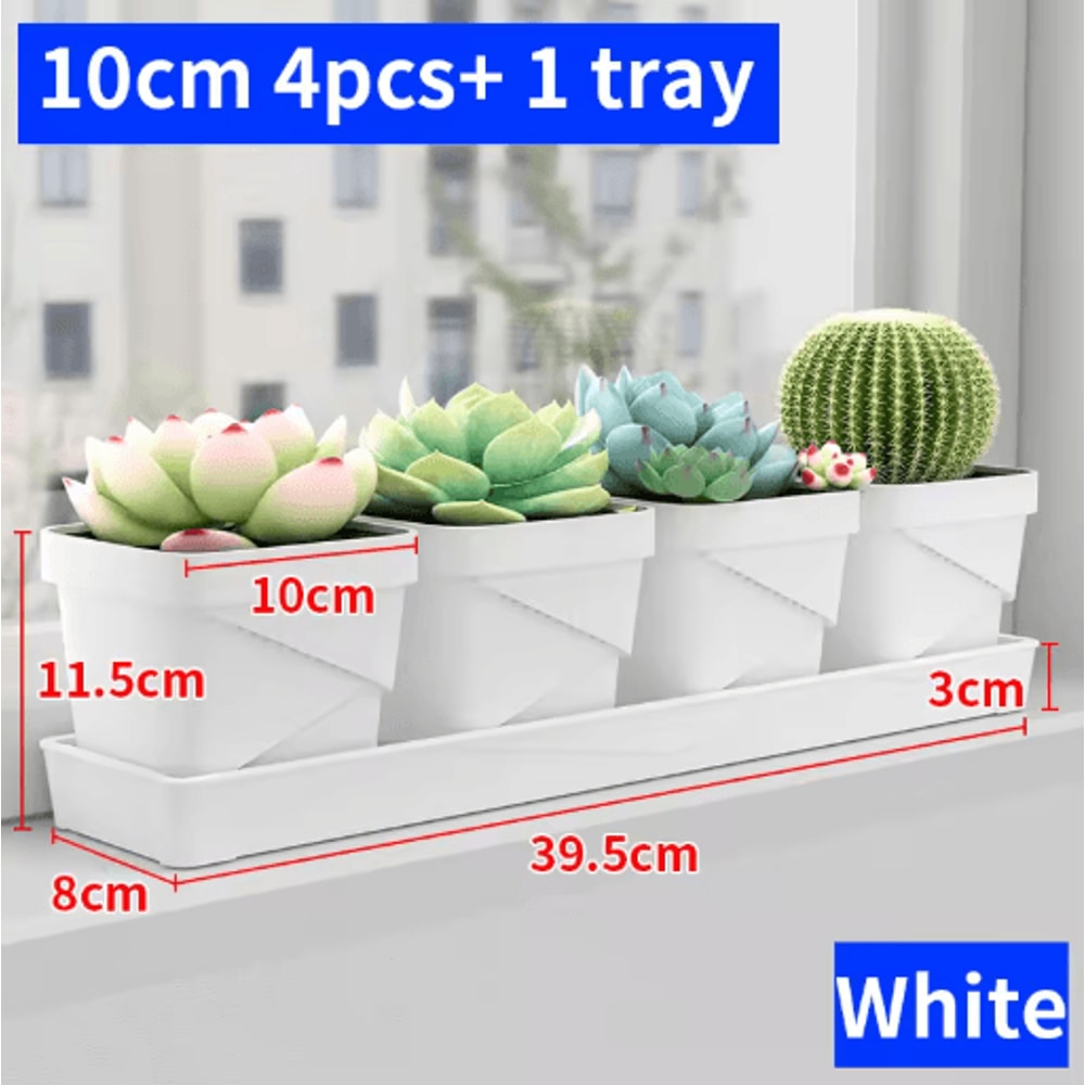 Square Ventilated Plastic Flower Pot Succulent Planter With Thick Drainage Tray 4