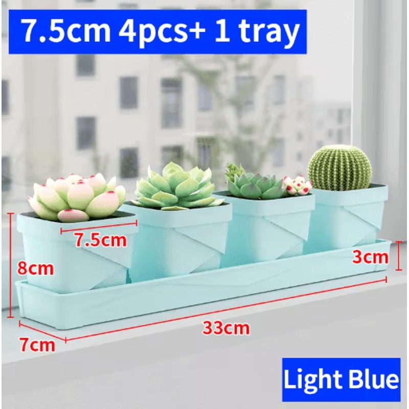 Square Ventilated Plastic Flower Pot Succulent Planter With Thick Drainage Tray 6