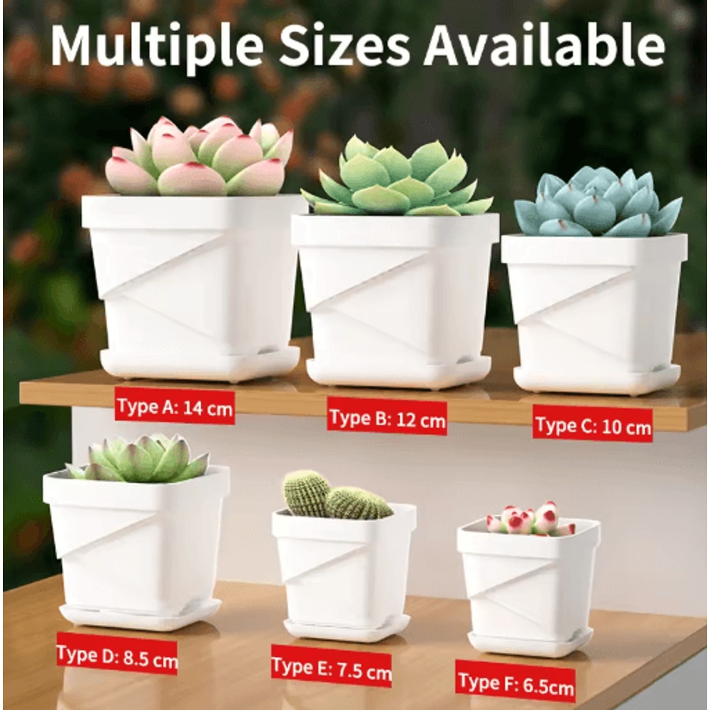 Square Ventilated Plastic Flower Pot Succulent Planter With Thick Drainage Tray 13