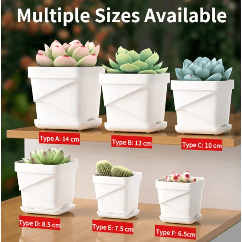 Square Ventilated Plastic Flower Pot Succulent Planter With Thick Drainage Tray 13