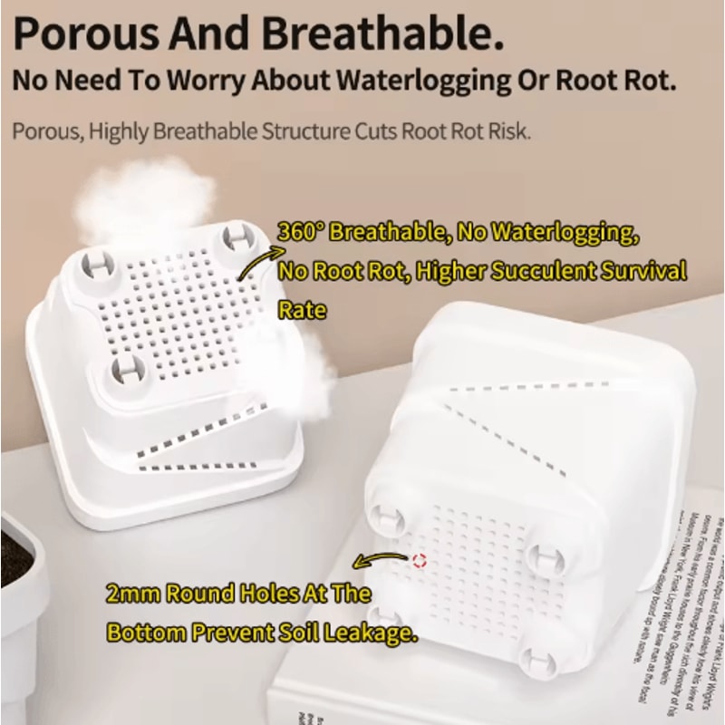 Square Ventilated Plastic Flower Pot Succulent Planter With Thick Drainage Tray 15