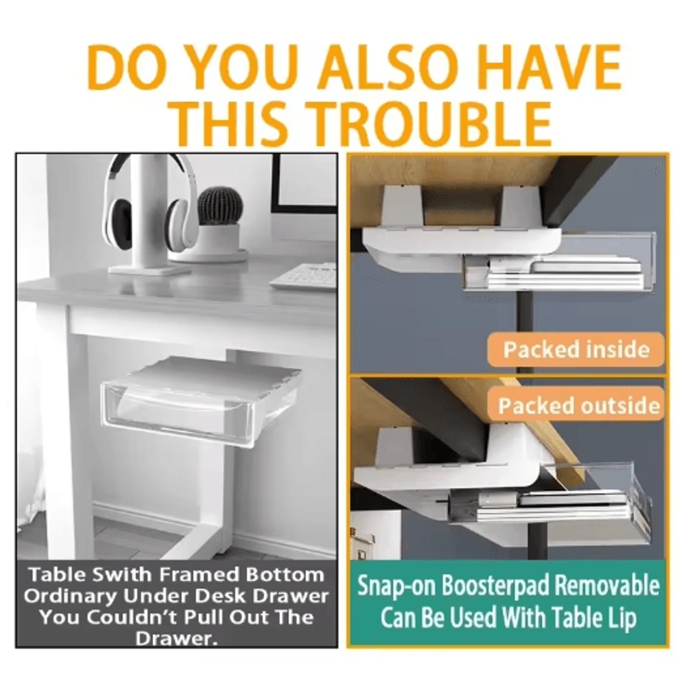 Under Desk Drill Free Storage Drawer Hidden Office Organizer For Desktop Accessories 20