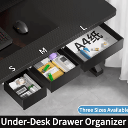 under desk drill free storage drawer hidden office organizer for desktop accessories