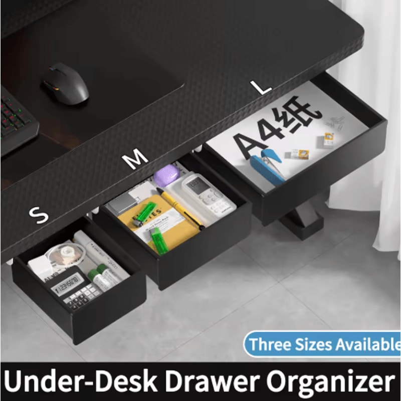 Under Desk Drill Free Storage Drawer Hidden Office Organizer For Desktop Accessories 0