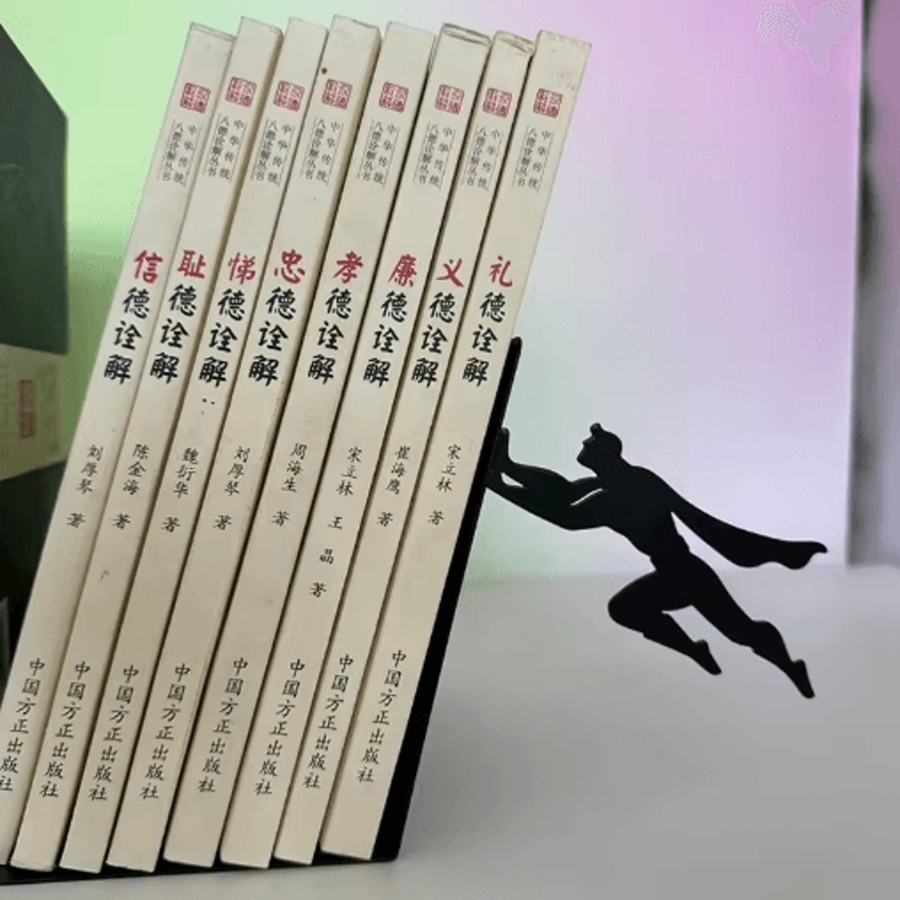 Creative Superhero Bookshelf Figurines Metal Book Storage Display With Standing Base 4