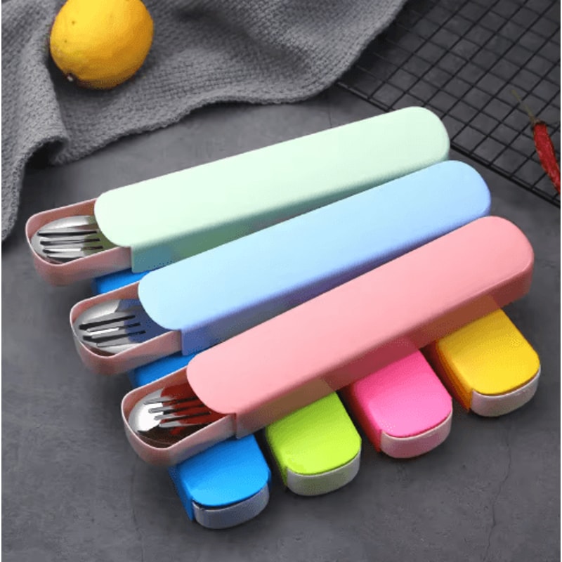 Portable Cutlery And Straw Storage Box Wheat Plastic Travel Case For Chopsticks Forks And Spoons 0