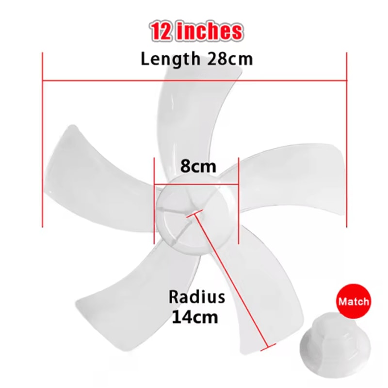 12 Inch Plastic Fan Blade Five Leaf Replacement With Nut Cover For Pedestal And Table Fans 1