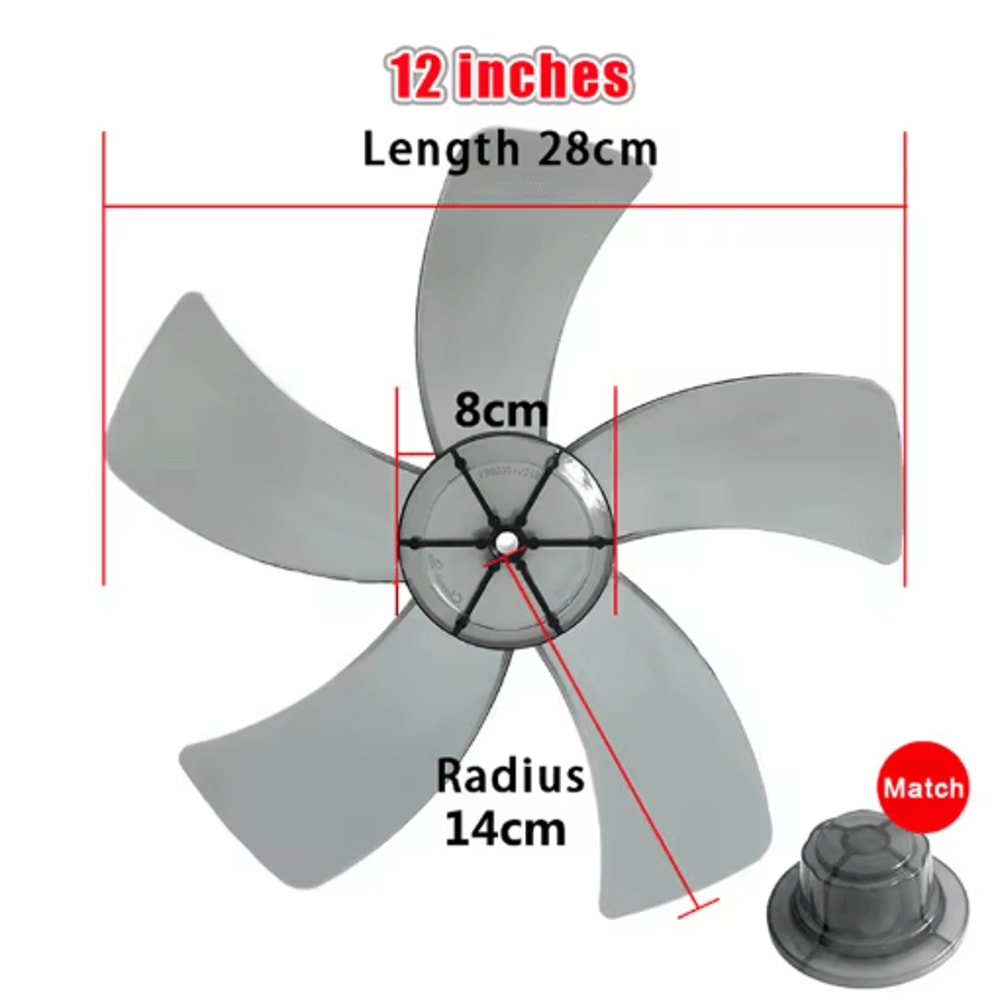 12 Inch Plastic Fan Blade Five Leaf Replacement With Nut Cover For Pedestal And Table Fans 2